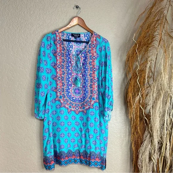 Feathers by Tolani lightweight boho colorful dress size XL flowy modal - Picture 1 of 8